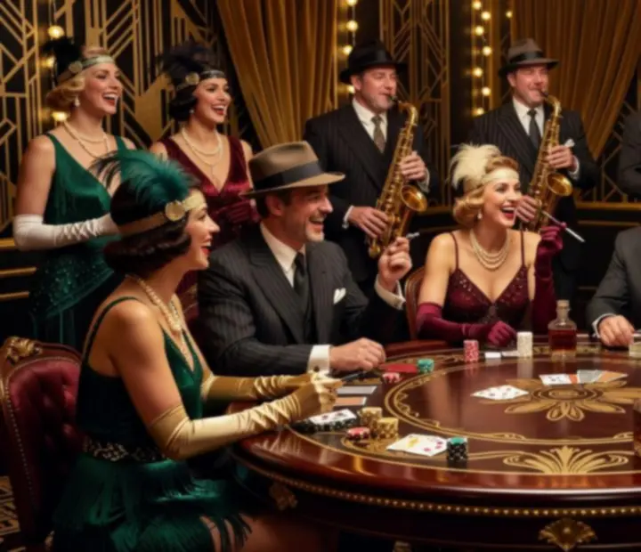 Event tematyczny Wonderstar s. r. o. w klimacie lat 20. i Gatsby'ego z retro stołami pokerowymi